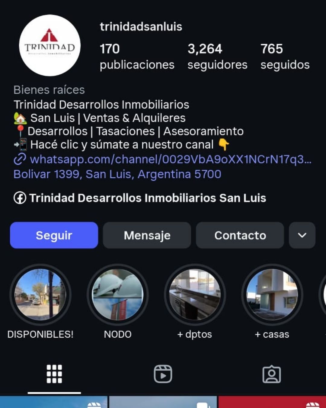 Instagram de Trinidad Inmobiliaria